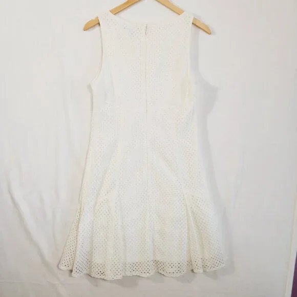Chaps, Cream Eyelet Dress, Size 12, Sleeveless, Wide Neck, Zip Back - Picture 9 of 16